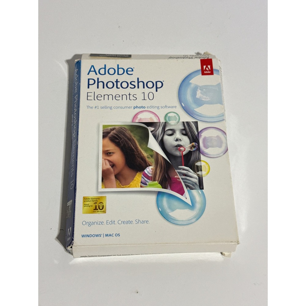 Adobe Photoshop Elements 10 Photo Editing Software Windows Mac DVD Complete Box